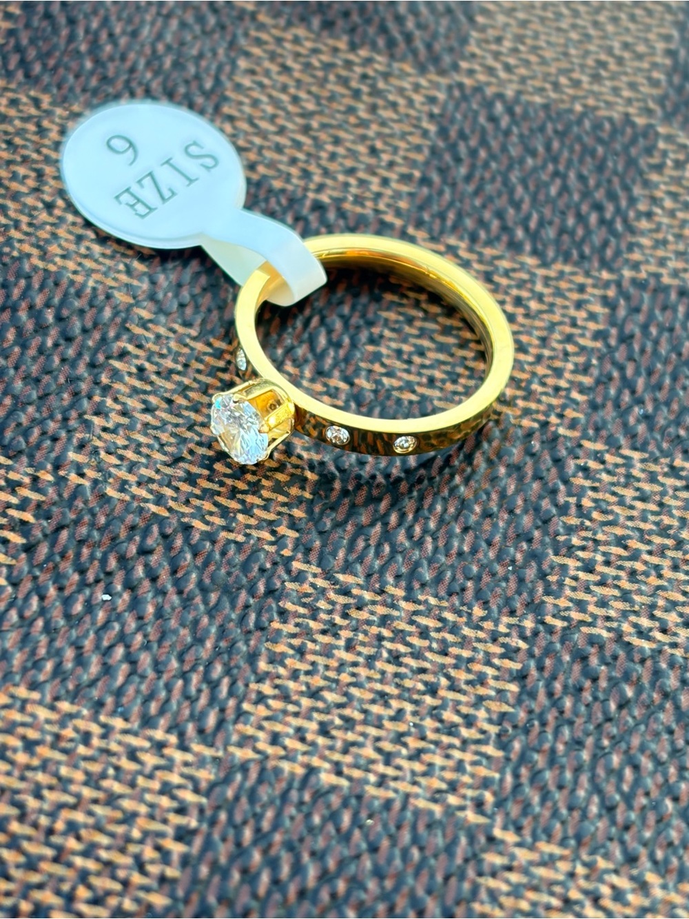 Gold Solitaire  Ring with Side Accent Stones - Size 6